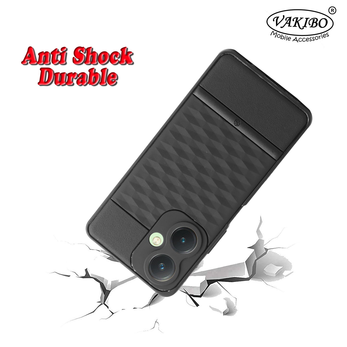 VAKIBO Parallax Design Black Coloured Soft TPU Rubber Back Cover Case With Camera Protection Ring Suitable for Vivo Y27