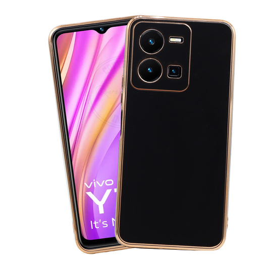 VAKIBO Golden Chrome Border Black Coloured Soft TPU Back Cover Case With Camera Protection Suitable for Vivo Y35
