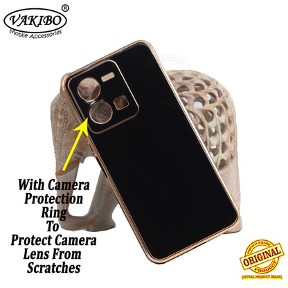 VAKIBO Golden Chrome Border Black Coloured Soft TPU Back Cover Case With Camera Protection Suitable for Vivo Y35