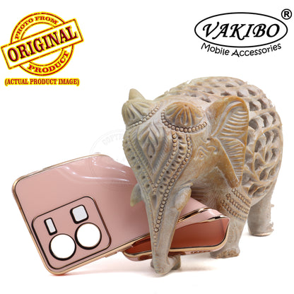 VAKIBO Golden Chrome Border Peach Coloured Soft TPU Back Cover Case With Camera Protection Suitable for Vivo Y35