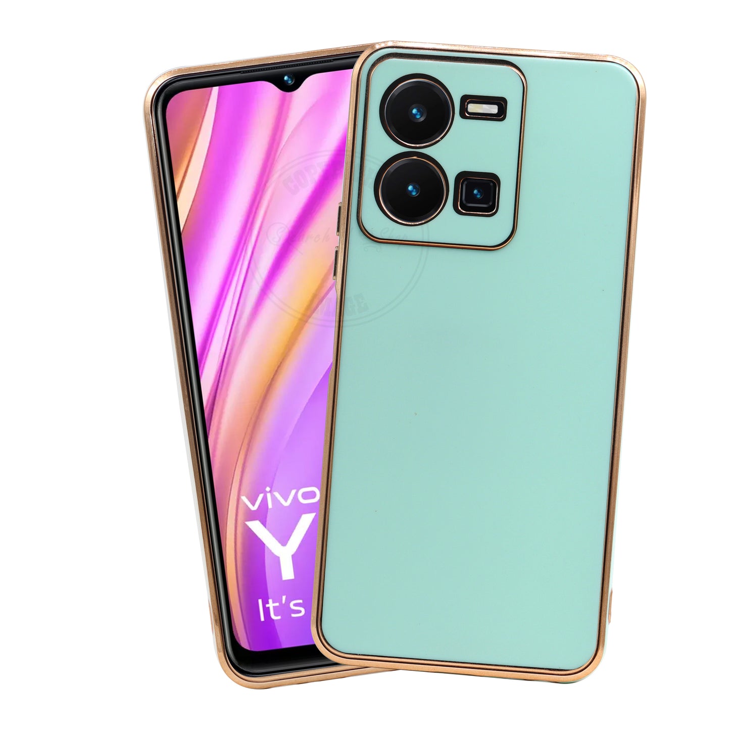 VAKIBO Golden Chrome Border Pista Coloured Soft TPU Back Cover Case With Camera Protection Suitable for Vivo Y35