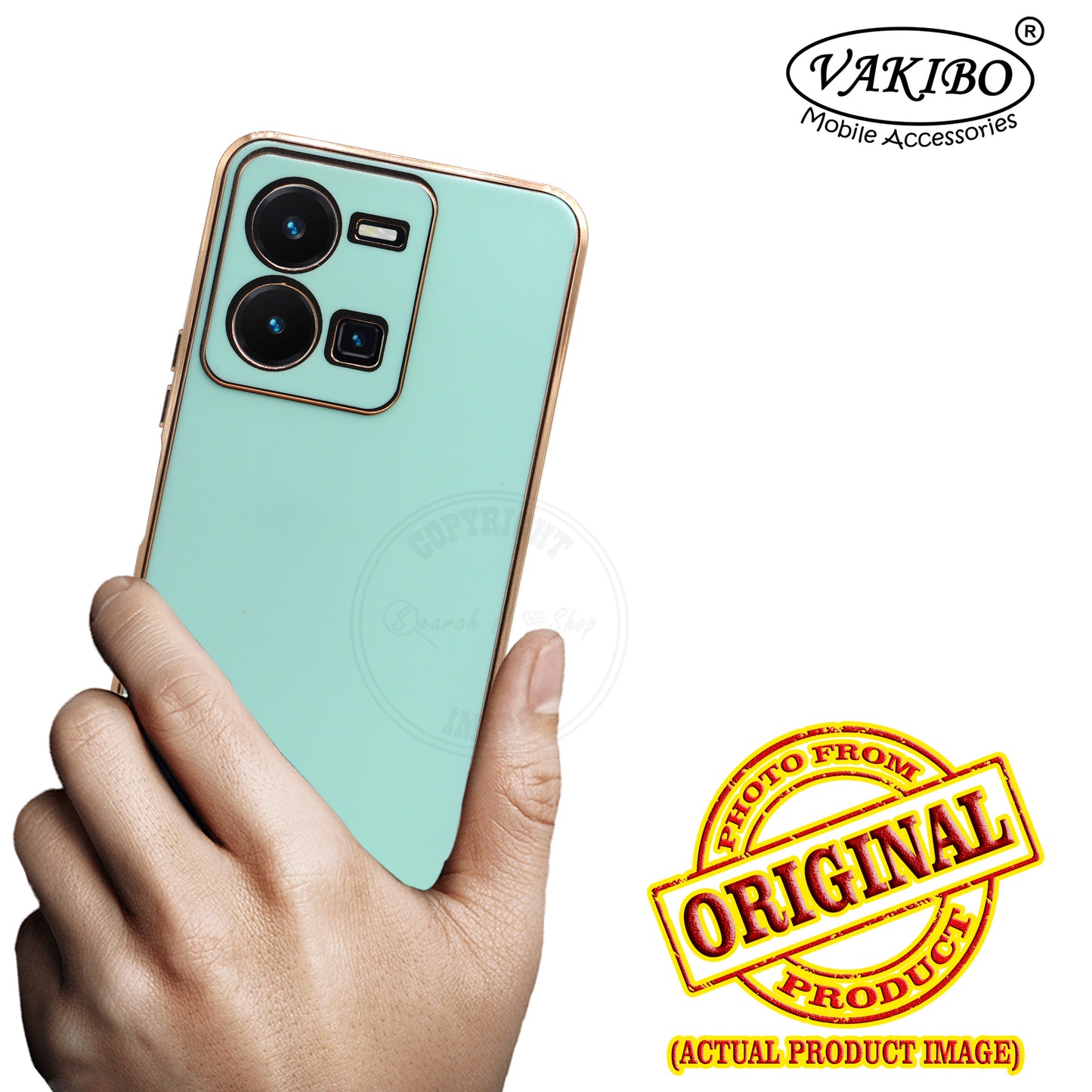 VAKIBO Golden Chrome Border Pista Coloured Soft TPU Back Cover Case With Camera Protection Suitable for Vivo Y35