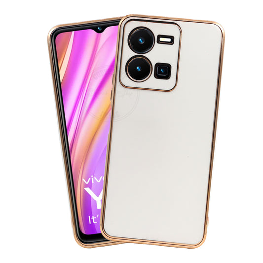 VAKIBO Golden Chrome Border White Coloured Soft TPU Back Cover Case With Camera Protection Suitable for Vivo Y35