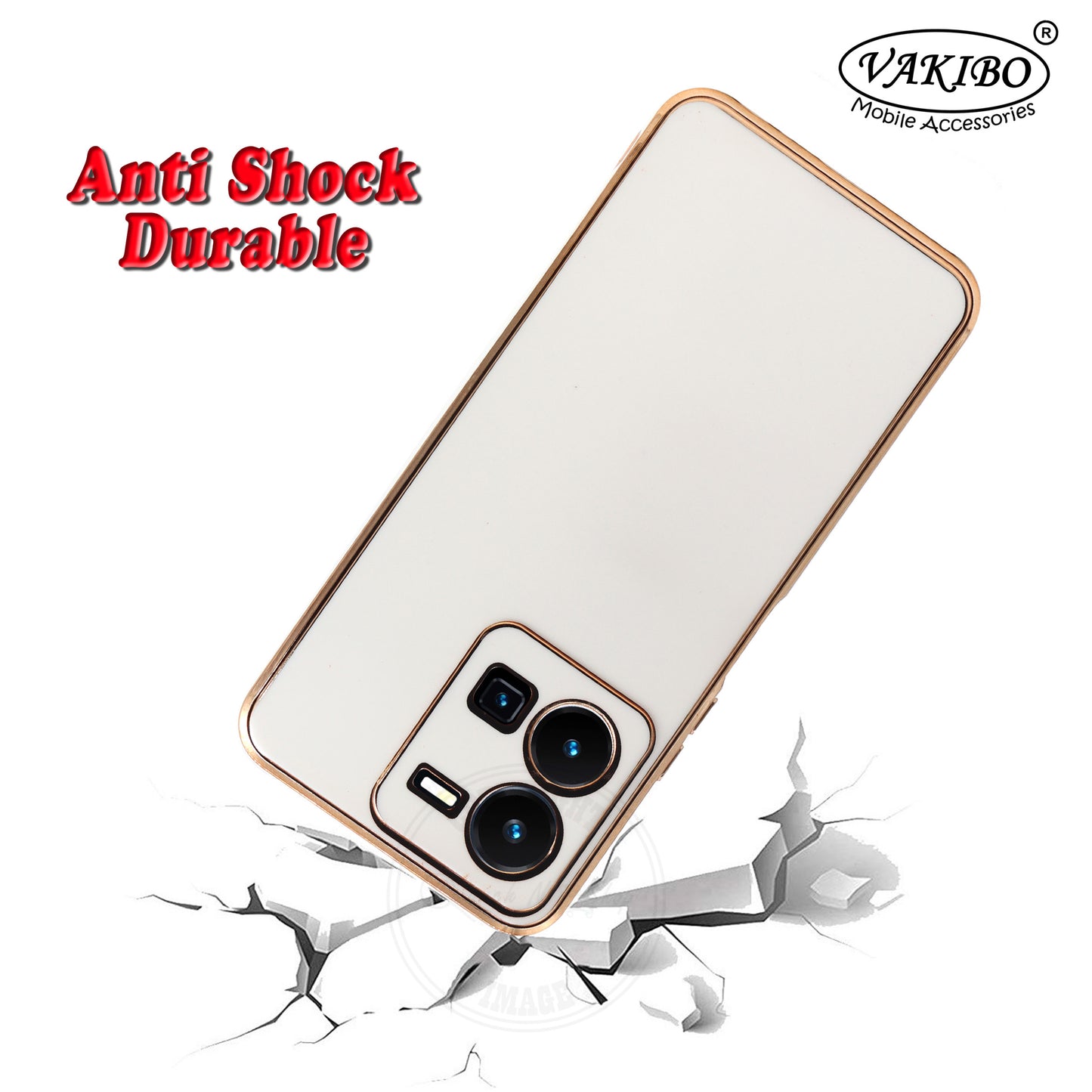 VAKIBO Golden Chrome Border White Coloured Soft TPU Back Cover Case With Camera Protection Suitable for Vivo Y35