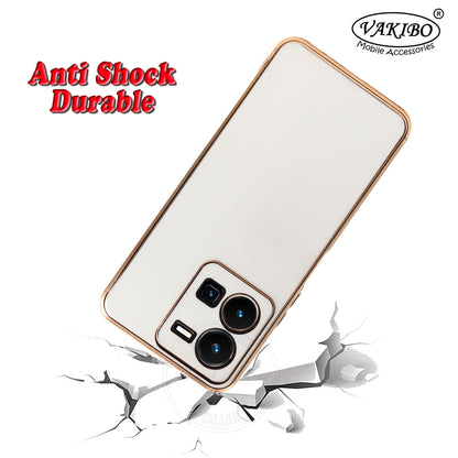 VAKIBO Golden Chrome Border White Coloured Soft TPU Back Cover Case With Camera Protection Suitable for Vivo Y35