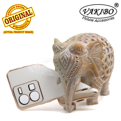 VAKIBO Golden Chrome Border White Coloured Soft TPU Back Cover Case With Camera Protection Suitable for Vivo Y35