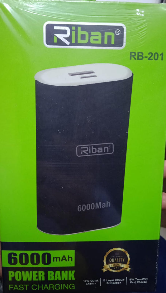 Riban PB 201 Powerbank 6000Mah Micro |6000 mAh Portable Power Bank Compact, Fast-Charging Backup Power
