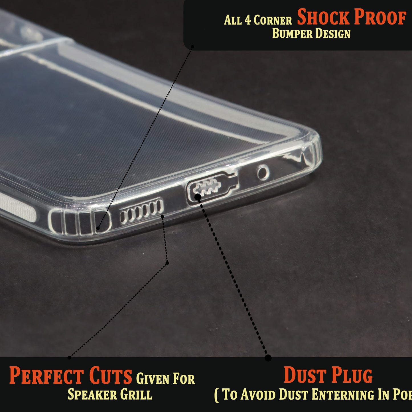 VAKIBO Super Premium Soft TPU Transparent Case With Dustplug,Side Grip,Corner Protection,lanyard Cuts,Camera Protection Suitable for Mi Poco M5