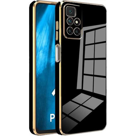 VAKIBO Golden Chrome Border Black Coloured Soft TPU Back Cover Case With Camera Protection Suitable for Mi Redmi 10 Prime
