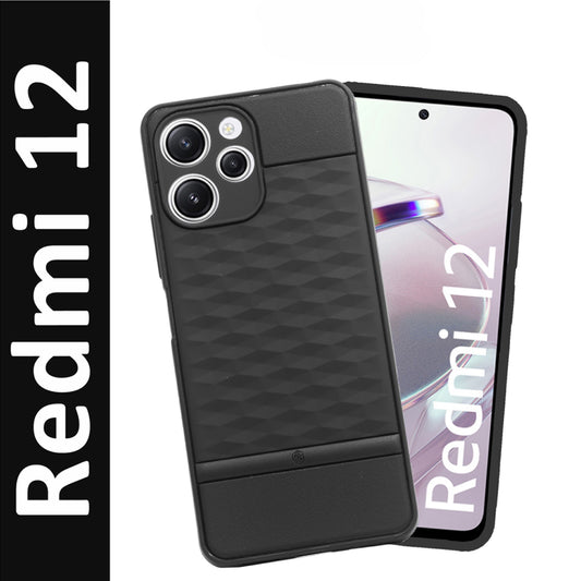 VAKIBO Parallax Design Black Coloured Soft TPU Rubber Back Cover Case With Camera Protection Ring Suitable for Mi Redmi 12 4G