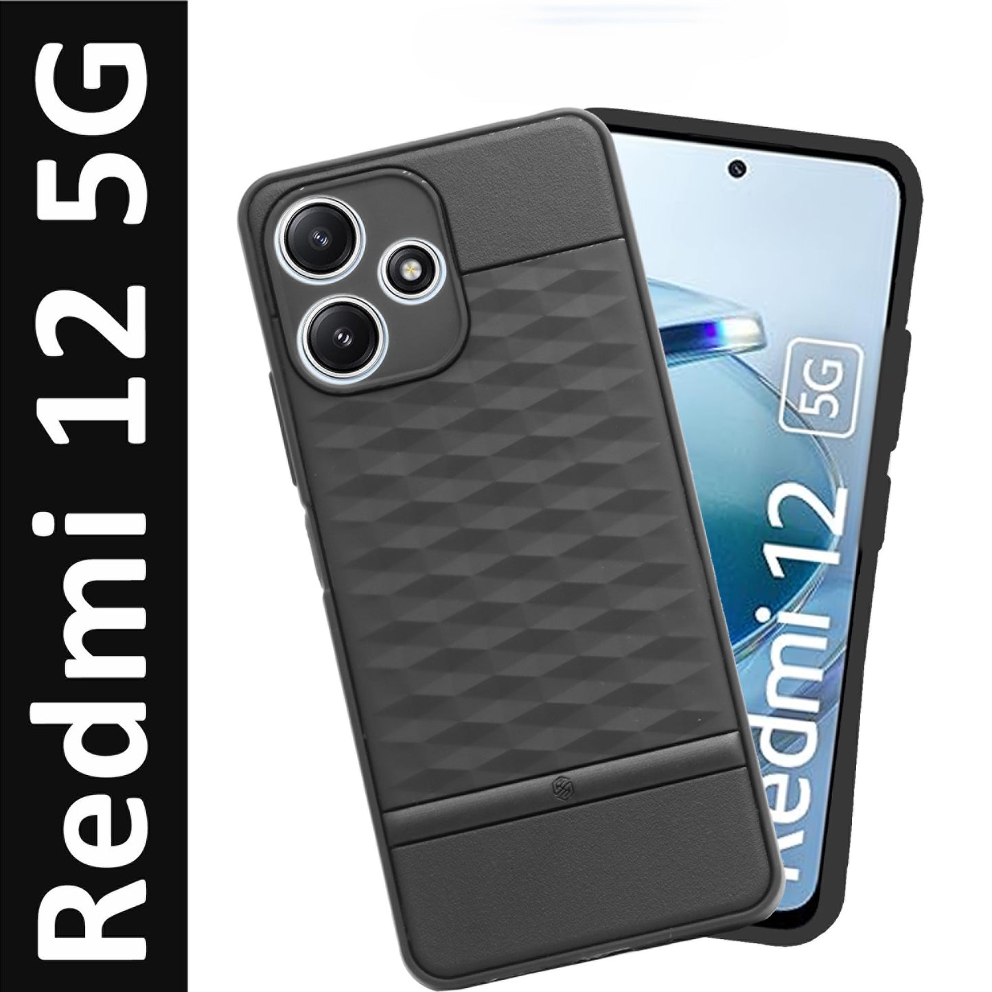 VAKIBO Parallax Design Black Coloured Soft TPU Rubber Back Cover Case With Camera Protection Ring Suitable for Mi Redmi 12