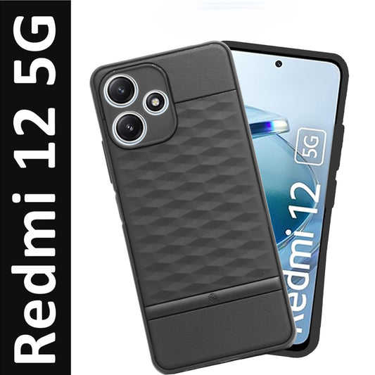VAKIBO Parallax Design Black Coloured Soft TPU Rubber Back Cover Case With Camera Protection Ring Suitable for Mi Redmi 12