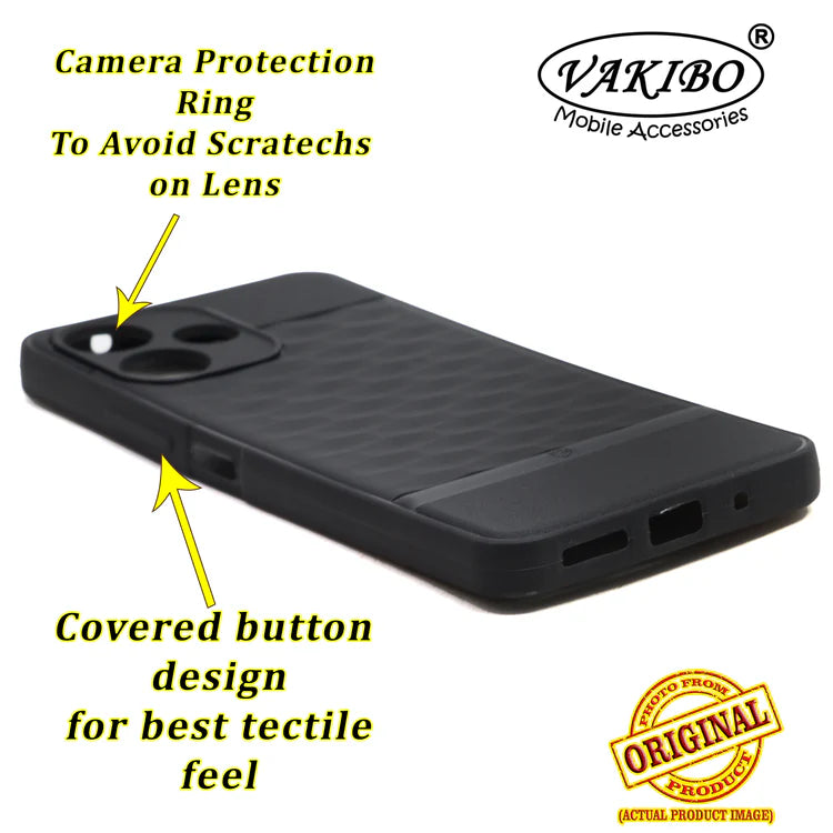 VAKIBO Parallax Design Black Coloured Soft TPU Rubber Back Cover Case With Camera Protection Ring Suitable for Mi Poco M6 Pro 5G