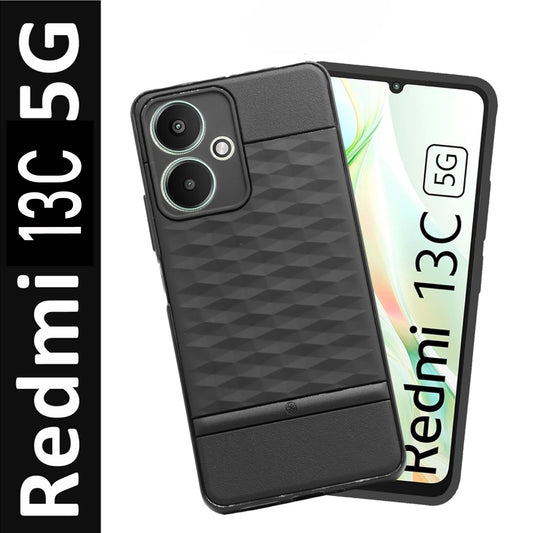 VAKIBO Parallax Design Black Coloured Soft TPU Rubber Back Cover Case With Camera Protection Ring Suitable for Mi Redmi 13C