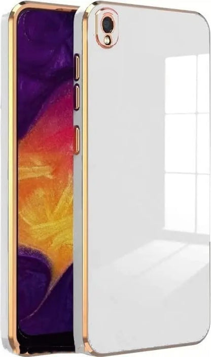 VAKIBO Golden Chrome Border White Coloured Soft TPU Back Cover Case With Camera Protection Suitable for Mi Redmi 7A