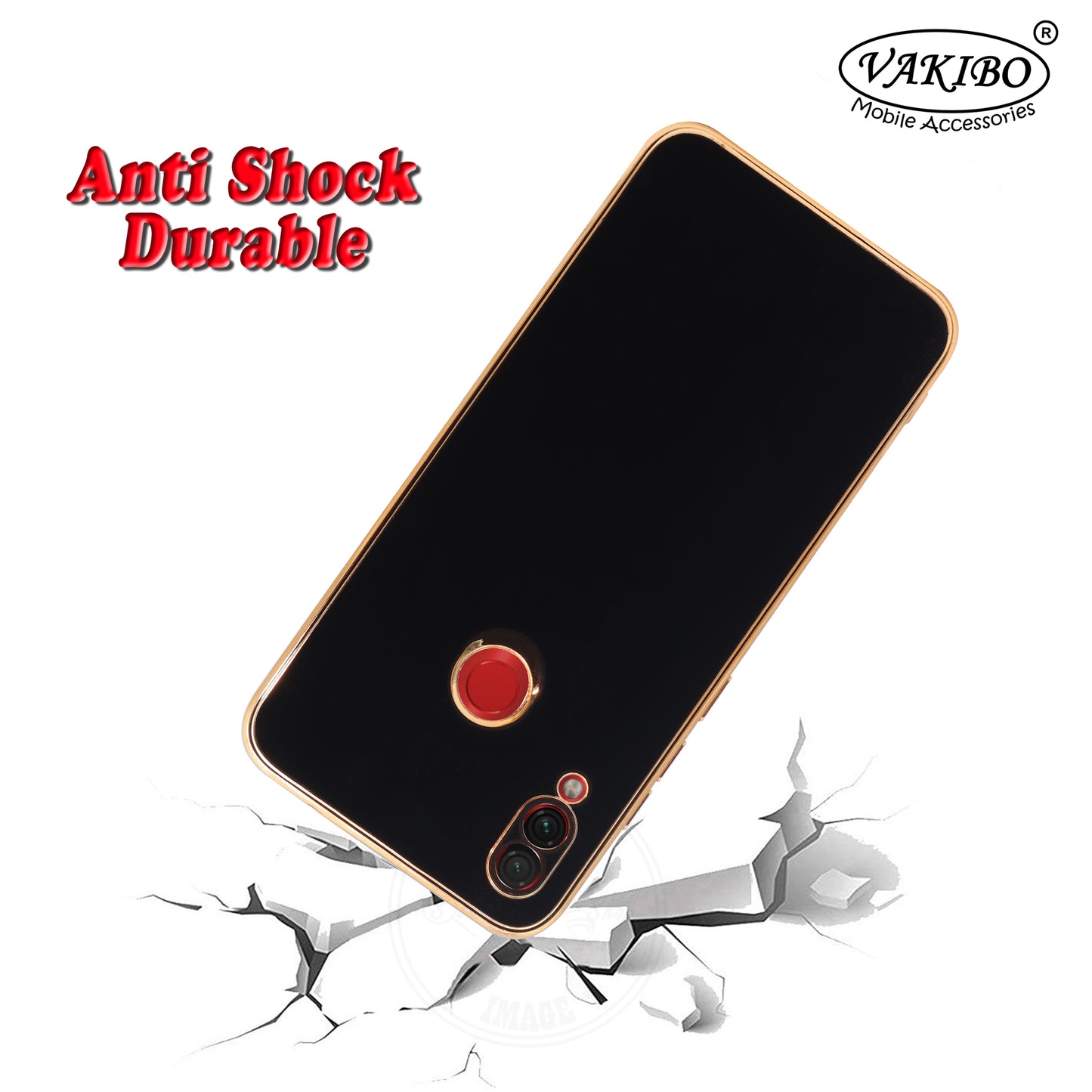 VAKIBO Golden Chrome Border Black Coloured Soft TPU Back Cover Case With Camera Protection Suitable for Mi Redmi 7