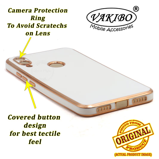 VAKIBO Golden Chrome Border White Coloured Soft TPU Back Cover Case With Camera Protection Suitable for Mi Redmi Y3