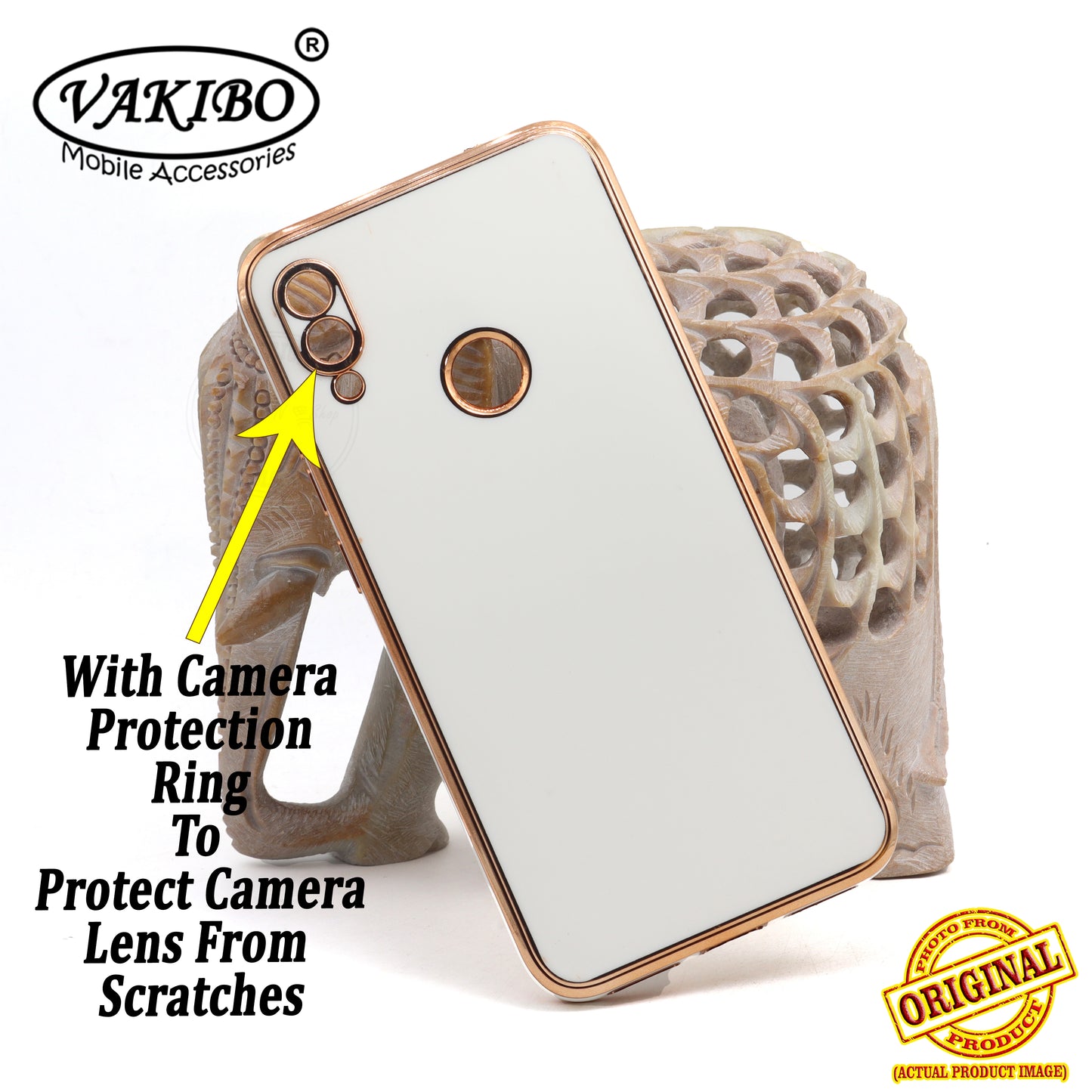 VAKIBO Golden Chrome Border White Coloured Soft TPU Back Cover Case With Camera Protection Suitable for Mi Redmi 7