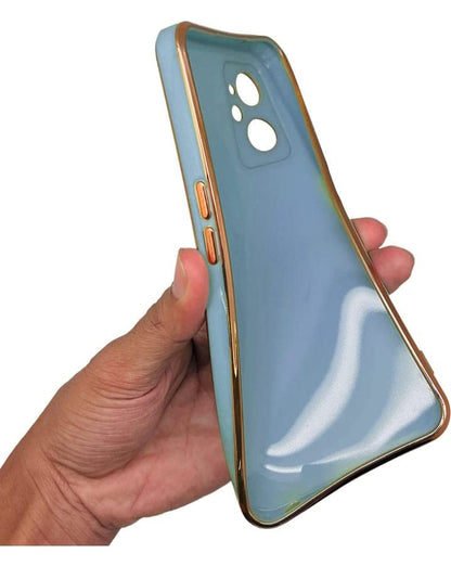 VAKIBO Golden Chrome Border Steel Blue Coloured Soft TPU Back Cover Case With Camera Protection Suitable for Mi Poco C31