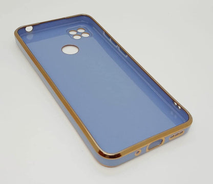 VAKIBO Golden Chrome Border Steel Blue Coloured Soft TPU Back Cover Case With Camera Protection Suitable for Mi Poco C31