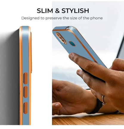VAKIBO Golden Chrome Border Steel Blue Coloured Soft TPU Back Cover Case With Camera Protection Suitable for Mi Redmi 9C