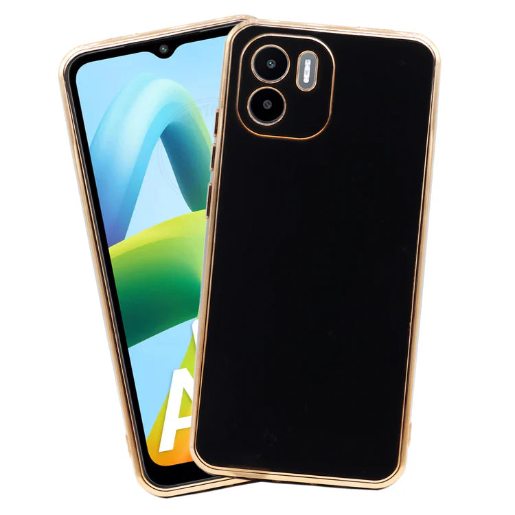 VAKIBO Golden Chrome Border Black Coloured Soft TPU Back Cover Case With Camera Protection Suitable for Mi Redmi A2
