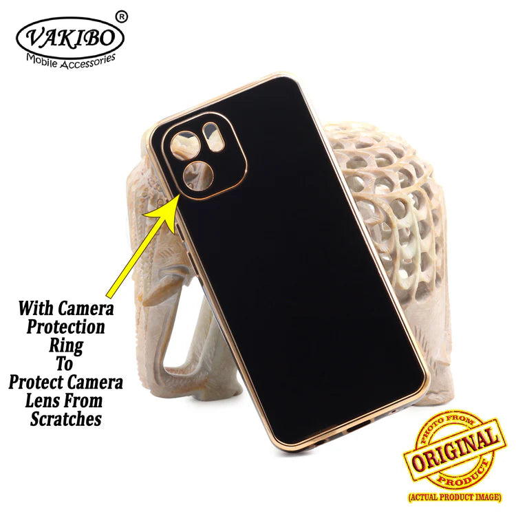 VAKIBO Golden Chrome Border Black Coloured Soft TPU Back Cover Case With Camera Protection Suitable for Mi Redmi A2