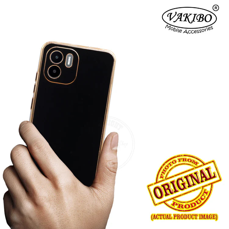 VAKIBO Golden Chrome Border Black Coloured Soft TPU Back Cover Case With Camera Protection Suitable for Mi Redmi A2
