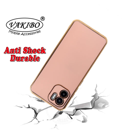 VAKIBO Golden Chrome Border Peach Coloured Soft TPU Back Cover Case With Camera Protection Suitable for Mi Redmi A1