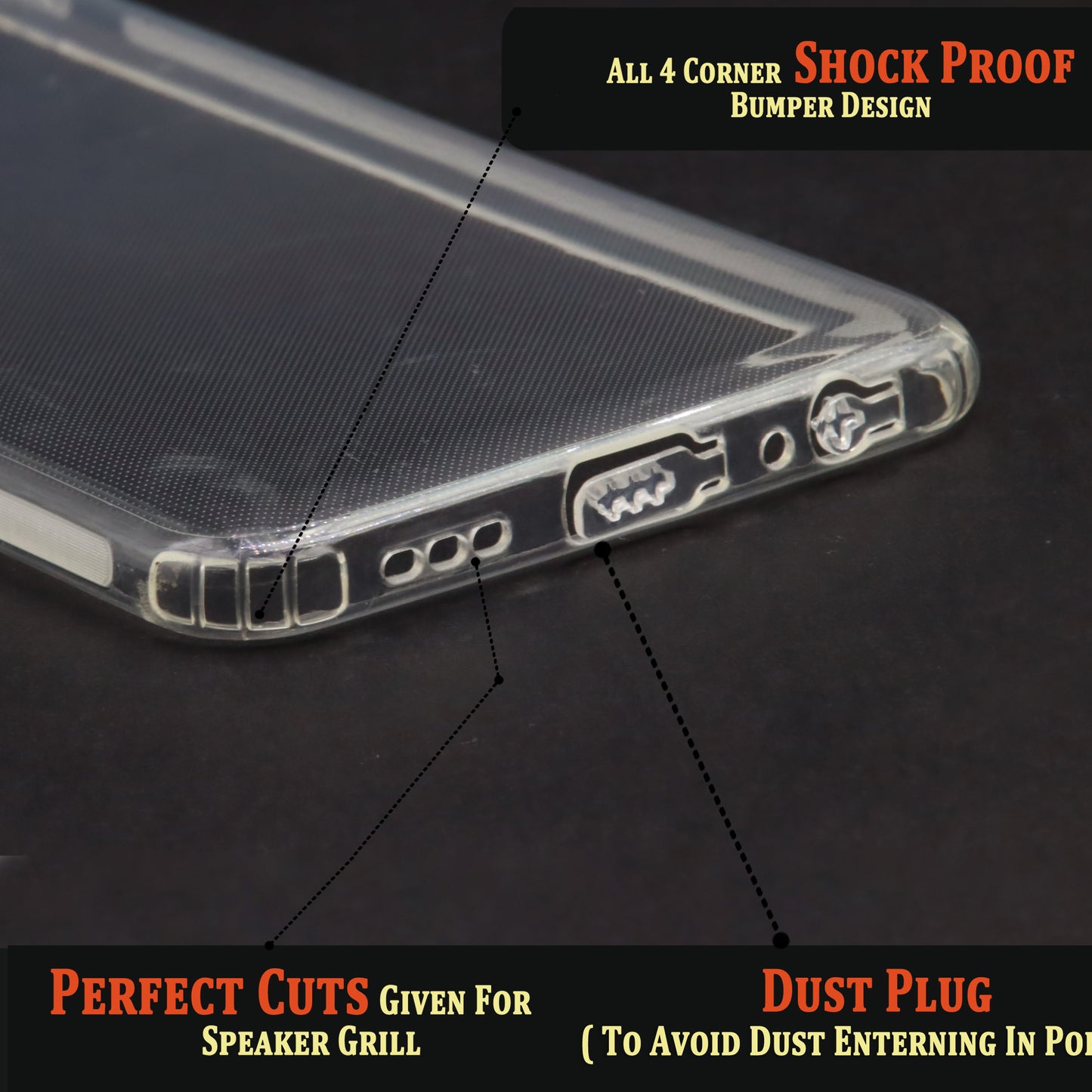 VAKIBO Super Premium Soft TPU Transparent Case With Dustplug,Side Grip,Corner Protection,lanyard Cuts,Camera Protection Suitable for Mi Redmi Note 10
