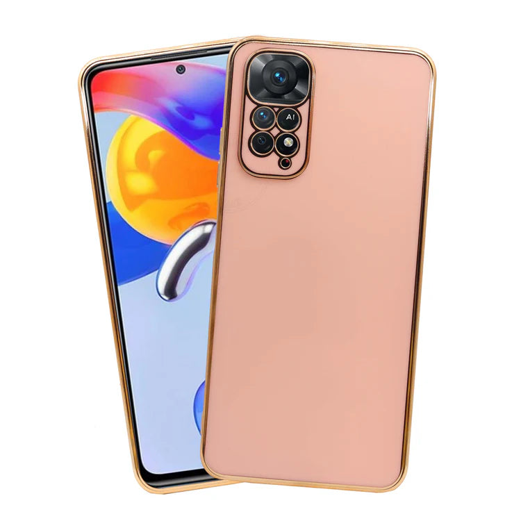 VAKIBO Golden Chrome Border Peach Coloured Soft TPU Back Cover Case With Camera Protection Suitable for Mi Redmi Note 11S