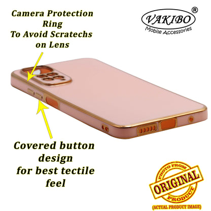 VAKIBO Golden Chrome Border Peach Coloured Soft TPU Back Cover Case With Camera Protection Suitable for Mi Redmi Note 11