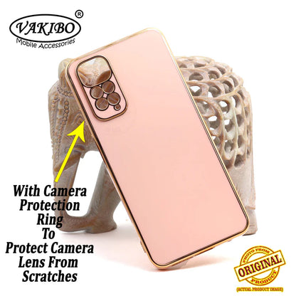 VAKIBO Golden Chrome Border Peach Coloured Soft TPU Back Cover Case With Camera Protection Suitable for Mi Redmi Note 11S