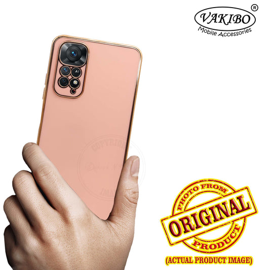 VAKIBO Golden Chrome Border Peach Coloured Soft TPU Back Cover Case With Camera Protection Suitable for Mi Redmi Note 11