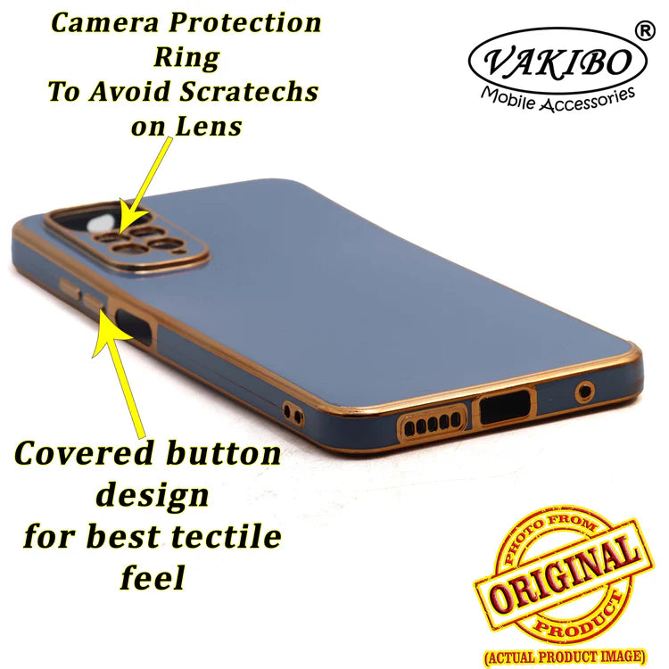 VAKIBO Golden Chrome Border Steel Blue Coloured Soft TPU Back Cover Case With Camera Protection Suitable for Mi Redmi Note 11S