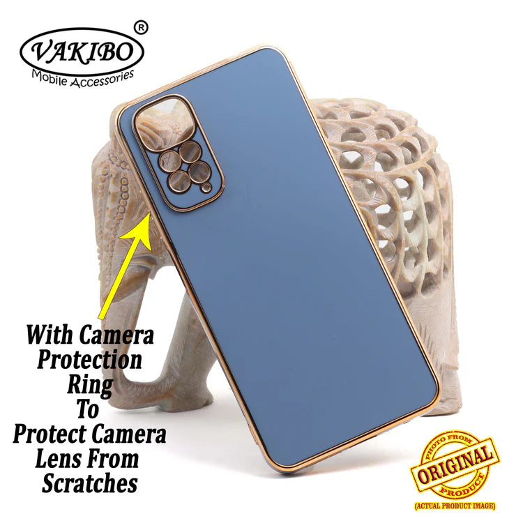 VAKIBO Golden Chrome Border Steel Blue Coloured Soft TPU Back Cover Case With Camera Protection Suitable for Mi Redmi Note 11S