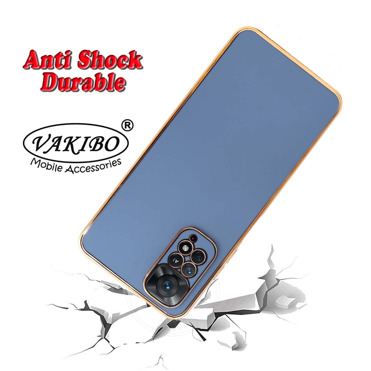 VAKIBO Golden Chrome Border Steel Blue Coloured Soft TPU Back Cover Case With Camera Protection Suitable for Mi Redmi Note 11