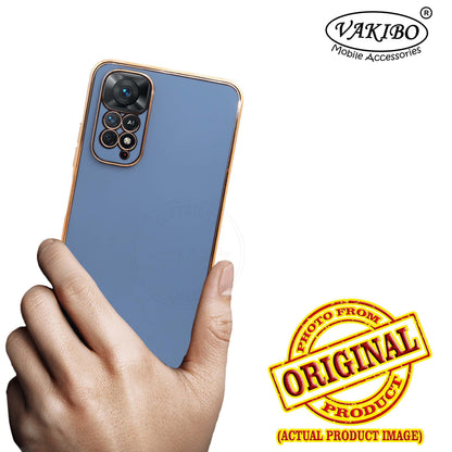 VAKIBO Golden Chrome Border Steel Blue Coloured Soft TPU Back Cover Case With Camera Protection Suitable for Mi Redmi Note 11