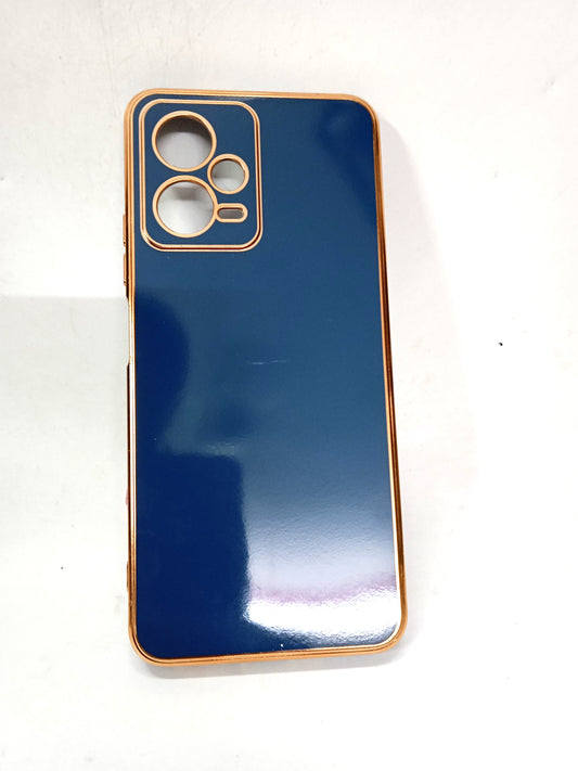 VAKIBO Golden Chrome Border Blue Coloured Soft TPU Back Cover Case With Camera Protection Suitable for Mi Redmi Note 12
