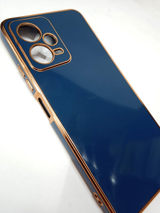 VAKIBO Golden Chrome Border Blue Coloured Soft TPU Back Cover Case With Camera Protection Suitable for Mi Redmi Note 12