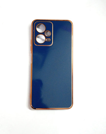 VAKIBO Golden Chrome Border Blue Coloured Soft TPU Back Cover Case With Camera Protection Suitable for Mi Redmi Note 12