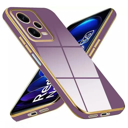 VAKIBO Golden Chrome Border  purple Coloured Soft TPU Back Cover Case With Camera Protection Suitable for Mi Redmi Note 12