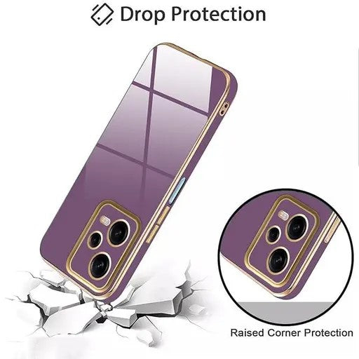 VAKIBO Golden Chrome Border  purple Coloured Soft TPU Back Cover Case With Camera Protection Suitable for Mi Redmi Note 12