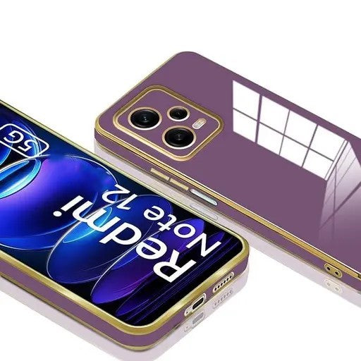 VAKIBO Golden Chrome Border  purple Coloured Soft TPU Back Cover Case With Camera Protection Suitable for Mi Redmi Note 12