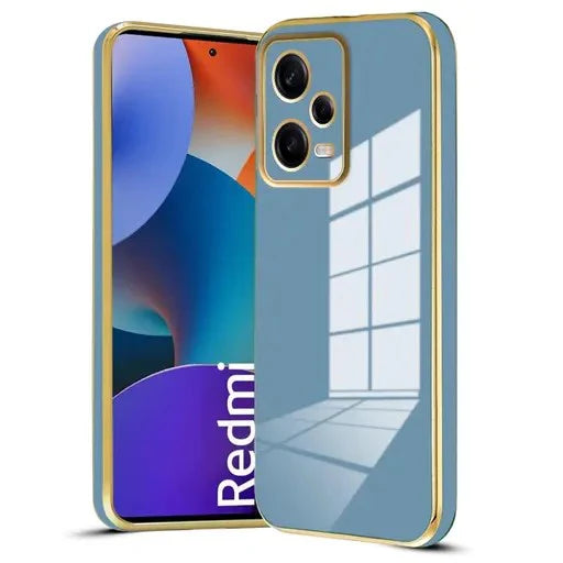 VAKIBO Golden Chrome Border Steel Blue Coloured Soft TPU Back Cover Case With Camera Protection Suitable for Mi Poco X5