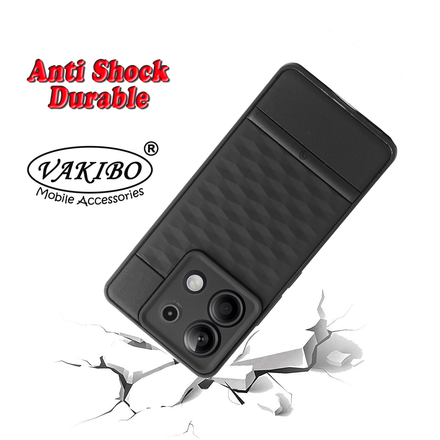 VAKIBO Parallax Design Black Coloured Soft TPU Rubber Back Cover Case With Camera Protection Ring Suitable for Mi Redmi Note 13 Pro