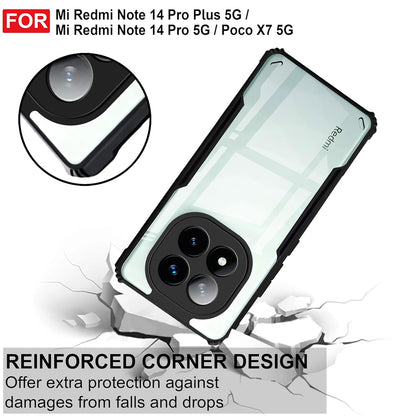 VAKIBO Best Selling Black and Transparent Coloured Made With Soft TPU and Acrylic Back Cover Case With 4 Corner and Camera Protection Suitable for Mi Redmi Note 14 Pro