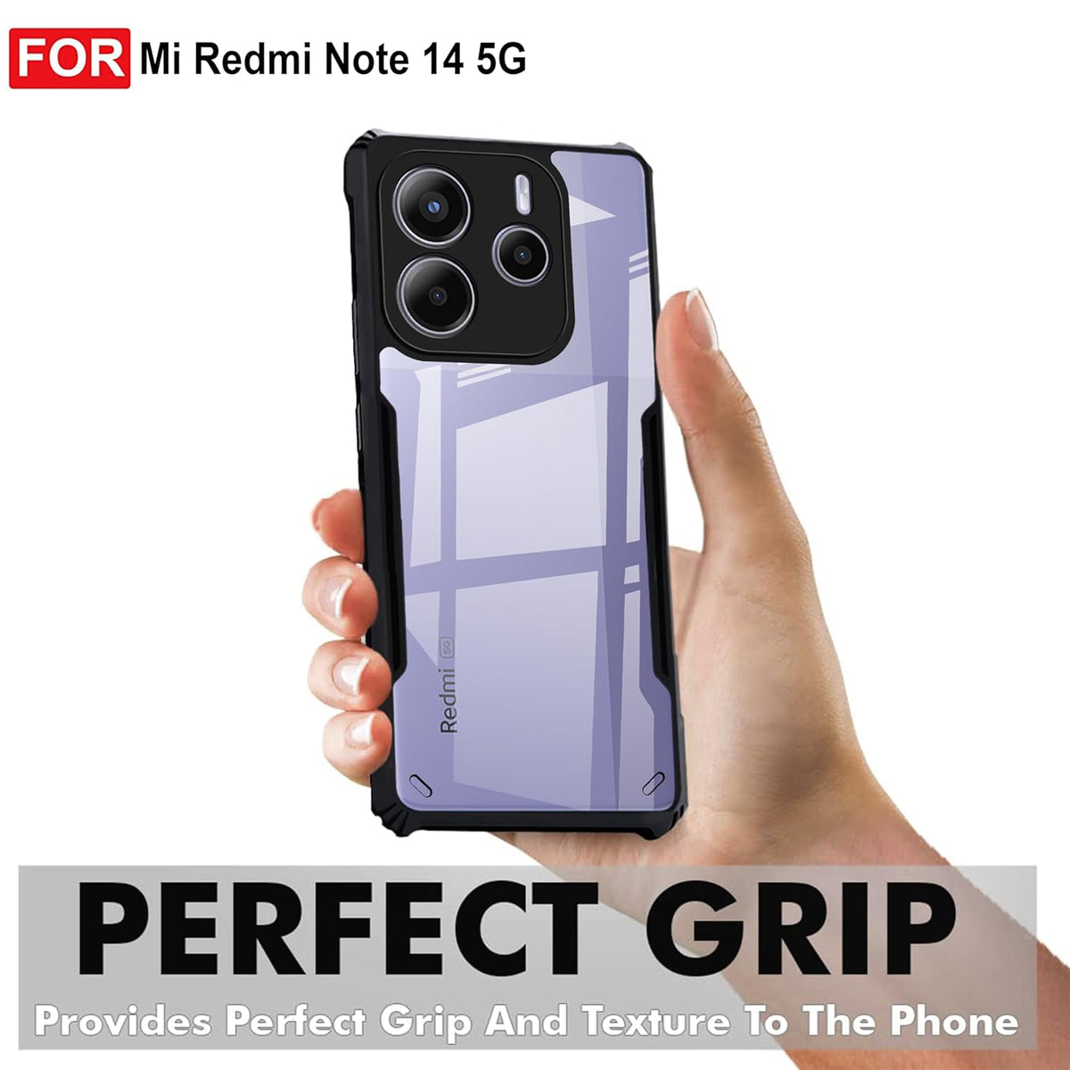 VAKIBO Best Selling Black and Transparent Coloured Made With Soft TPU and Acrylic Back Cover Case With 4 Corner and Camera Protection Suitable for Mi Redmi Note 14