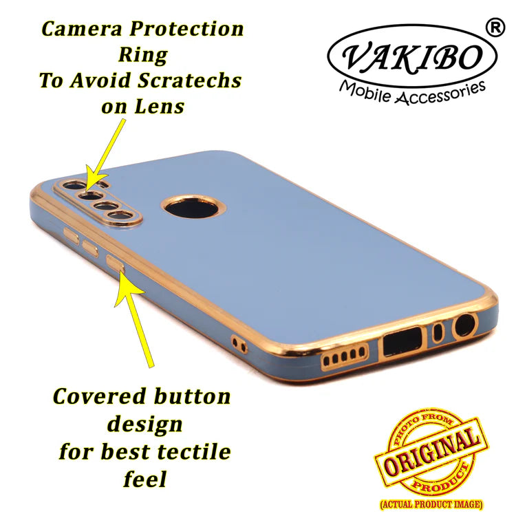 VAKIBO Golden Chrome Border Steel Blue Coloured Soft TPU Back Cover Case With Camera Protection Suitable for Mi Redmi Note 8T