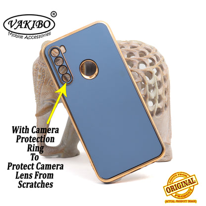 VAKIBO Golden Chrome Border Steel Blue Coloured Soft TPU Back Cover Case With Camera Protection Suitable for Mi Redmi Note 8
